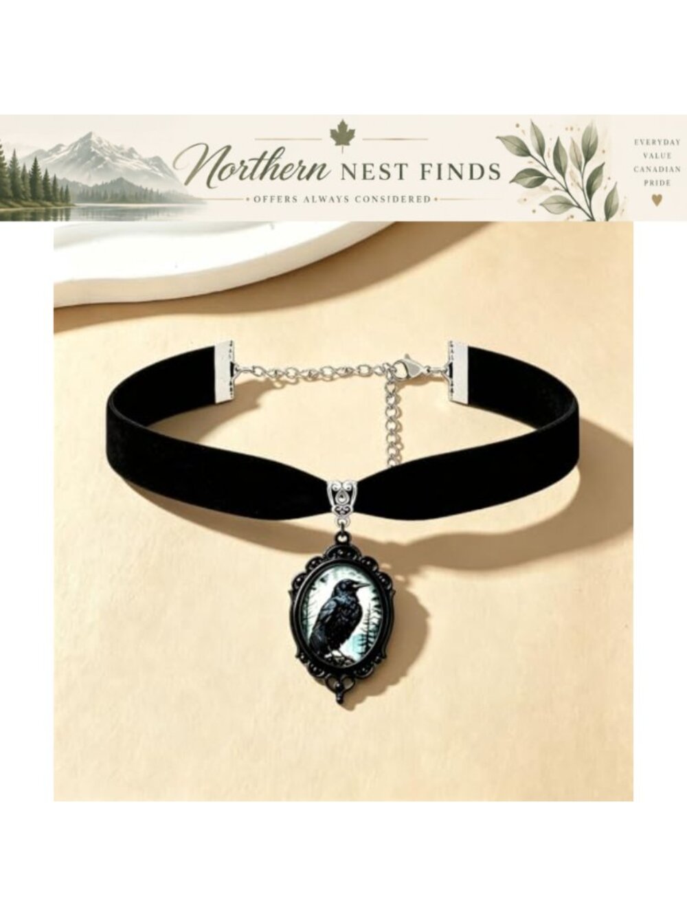 Velvet Raven Cameo Choker Necklace Crystal Glass Victorian Gothic Punk - Picture 3 of 5